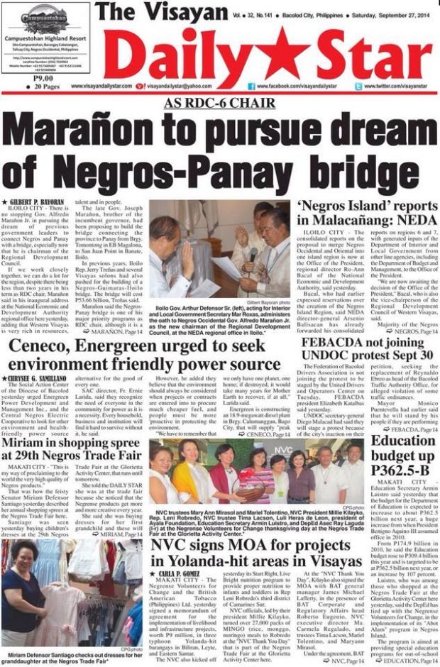 Visayan Daily Star, September 27, 2014