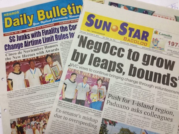NVC is on the front page of the Negros Daily Bulletin and the Bacolod Sun Star, November 6, 2014