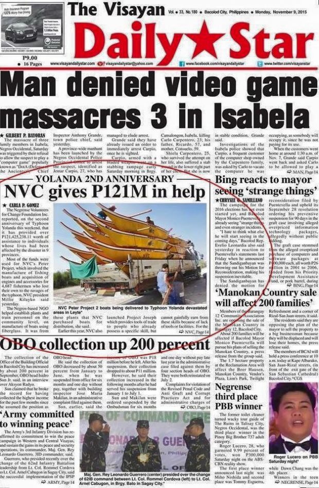 Visayan Daily Star, November 9, 2015