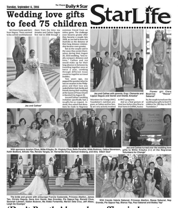 Cathee and Jea's big day was featured in the Visayan Daily Star