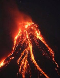 Lava spewing out of the crater of the Mayon volcano