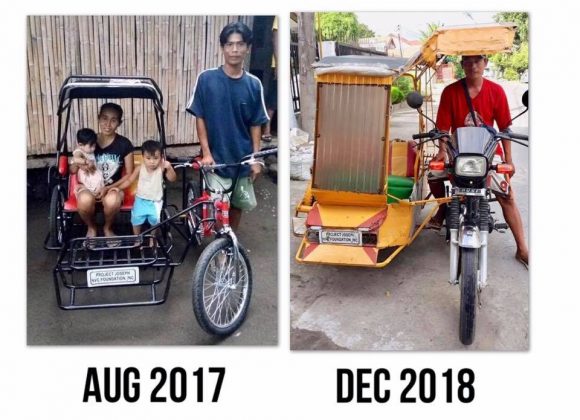 With his pedicab earnings, John buys himself a motorcycle With his pedicab earnings, John buys himself a motorcycle