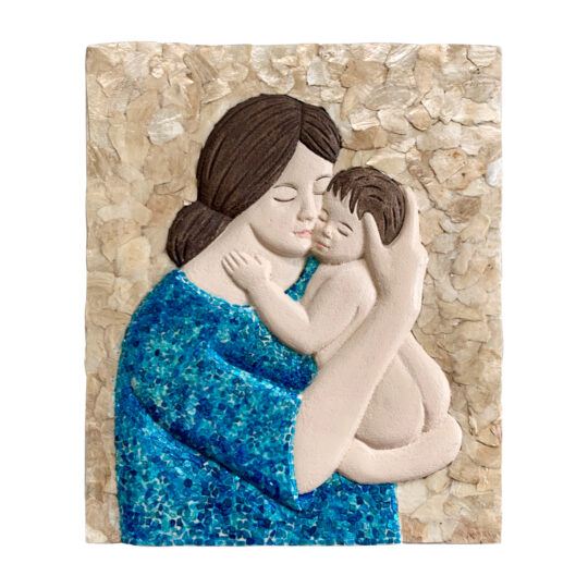 Mother and Child Mosaic - Capiz Shell (Turquoise on Natural)