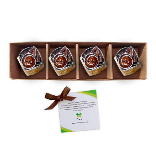 Flat Flower Capiz Shell Mosaic Napkin Ring Set - Brown