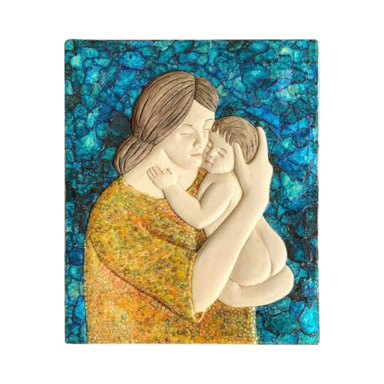 Mother and Child Mosaic - Capiz Shell (Amber on Lapiz Lazuli)