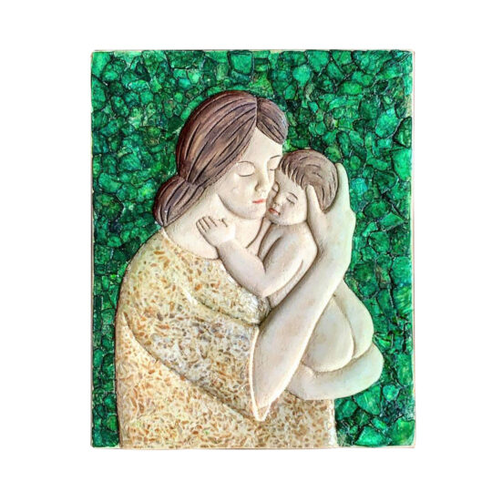 Mother and Child Mosaic - Capiz Shell  (Natural on Emerald)